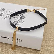 Black Leather Sexy Choker Women Statement Chain Tassel Collar Necklace Jewelry N5