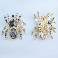 Halloween Insect 5 Spider Necklace Earrings Set Black Rhinestone Crystal Gold N5