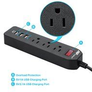 FlePow 1250W/10A 3-Outlet Power Strip with 3 USB Charging Ports N7
