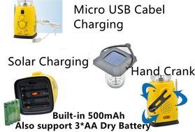 iRonsnow IS-049 Solar Hand Crank Dynamo Emergency LED Camping Lantern Flashlight with FM AM Radio, 500mAh Backup... N2