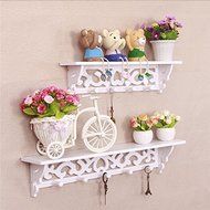 2 Pcs White Shabby Chic Candle Shelves Wall Hanging Shelf Bedroom Books Goods Storage Holder Living Room Wood... N3