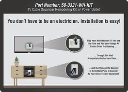 Datacomm 50-3321-WH-KIT Flat Panel TV Cable Organizer Remodeling Kit with Power Outlet - White N2