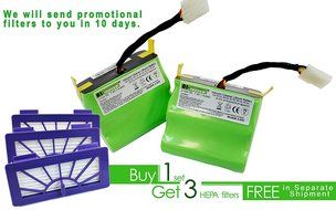 Lithium-ion 4400 mAH battery 2 pack for Neato XV Series with 3 free HEPA filters