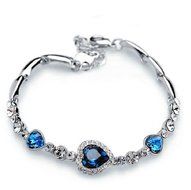 New Fashion Cute Women Blue Crystal Rhinestone Heart Charm Bangle Bracelet Gift N5