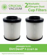 2 Dirt Devil F-22 F-26 Washable &amp; Reusable Long-Life Vacuum Filters, Replaces Dirt F22 F26 Part # 1-LV1110-000...