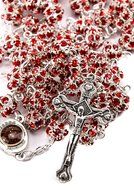 Red Zircon Crystals Beads Rosary Catholic Necklace Holy Soil Medal &amp; Crucifix N3