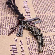 Catchnew&reg; Gun Necklace Retro Revolver Pistol Cow Leather Cord Pendant Long Necklace N4