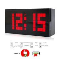 T Tocas Large Big Number LED Snooze Wall Desk Alarm Clock Thermometer Date Display (Blue) N17