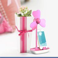 Glovion Four-leaf Clover EVA Soft Blade USB Mini Desktop Fan with Phone Holder and Ac Adapter (Pink) N17