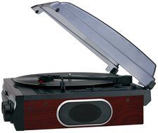 Jensen JTA-230SE 3-Speed Stereo Turntable with Built-in Speakers and Speed Adjustment, Mahagony N3