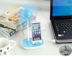 Glovion Four-leaf Clover EVA Soft Blade USB Mini Desktop Fan with Phone Holder and Ac Adapter (Pink) N18
