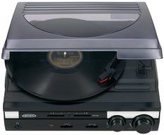 Jensen JTA-230SE 3-Speed Stereo Turntable with Built-in Speakers and Speed Adjustment, Mahagony N4