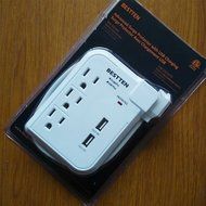 Bestten 3 Outlet Portable Travel Surge Protector with 2.4A Dual USB Charging Ports, 18in Cord, ETL Listed, White N20
