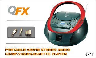 QFX J-71 Portable Top-loading CD/Cassette/MP3 Stereo Player and AM/FM Radio