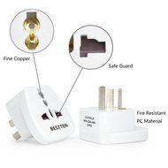 Bestten 3 Outlet Portable Travel Surge Protector with 2.4A Dual USB Charging Ports, 18in Cord, ETL Listed, White N28
