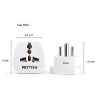 Bestten 3 Outlet Portable Travel Surge Protector with 2.4A Dual USB Charging Ports, 18in Cord, ETL Listed, White N30