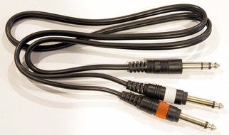 1/4" 6.3mm Stereo TRS Male Plug to 1/4" 6.3mm Mono Male Ts Y Cable Breakout 3ft.