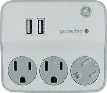 GE 14512 Surge Tap, 3 Outlets, 450J, USB, 2 Ports, 1.0A, White N2