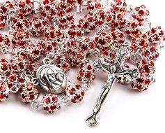 Red Zircon Crystals Beads Rosary Catholic Necklace Holy Soil Medal &amp; Crucifix N4