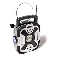 Hand Crank Emergency Flashlight, AM/FM and NOAA Weather Band Radio, Compass and Thermometer (No Batteries Required) N4