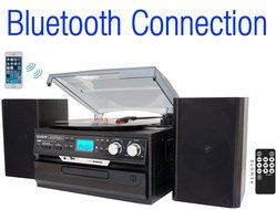 7-in-1 Boytone BT-24DJB Turntable with Bluetooth Connection, 3 Speed 33, 45, 78 Rpm, CD, Cassette Player AM, FM... N6