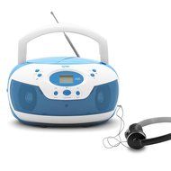 Tyler Portable Neon Blue Stereo CD Player with AM/FM Radio and Aux &amp; Headphone Jack Line-In (TAU105-NBL) N6