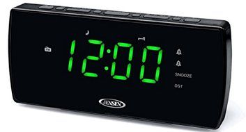Jensen Compact AM/FM Dual Alarm Clock Radio with Large Easy to Read Backlit LED Display