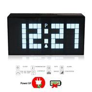 T Tocas Large Big Number LED Snooze Wall Desk Alarm Clock Thermometer Date Display (Blue) N21