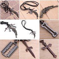 Catchnew&reg; Gun Necklace Retro Revolver Pistol Cow Leather Cord Pendant Long Necklace N6