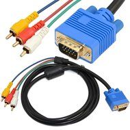5ft 1.5M VGA Male Plug 15 pin to 3 RCA Audio AV Cable Adapter for HDTV PC DVD