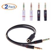 Conwork 2-Pack Gold Plated 3.5mm Stereo Female to 2-male Y-splitter Audio Flat Cable -Black