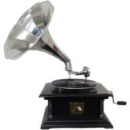 EcWorld Enterprises 7726664 Antique Replica Rca Victor Phonograph Gramophone With Large Silver Metal Horn