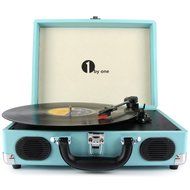 1byone Belt-Drive 3-Speed Portable Stereo Turntable with Built in Speakers, Supports RCA Output / Headphone Jack... N10