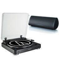 Audio Technica Turntable and KEF MUO Black Bluetooth Speaker ATLP60BTBK