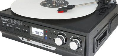 Boytone BT-17DJB-C 3-Speed Stereo Turntable with 2 Built in Speakers Digital LCD Display AM/FM Radio + Supports... N4