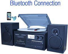Boytone BT-28SPB, Bluetooth Classic Style Record Player Turntable with AM/FM Radio, Cassette Player, CD Player... N7