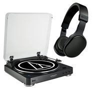 Audio Technica Turntable and KEF M400 Hi-Fi On-Ear Headphones Black ATLP60BTBK