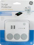 GE 14512 Surge Tap, 3 Outlets, 450J, USB, 2 Ports, 1.0A, White N3