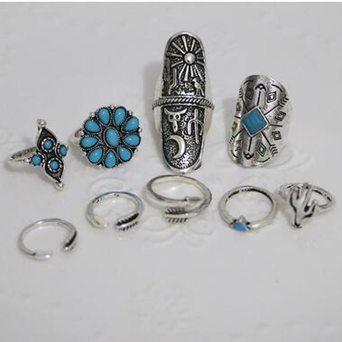 Yaheeda Women Finger Ring Accessories,9 Pcs Bohemia Style Retro Carved Nail Ring Set N8