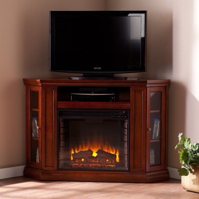 Convertible Electric Fireplace with Cabinet , TV Media Stand Console - Mahogany N7