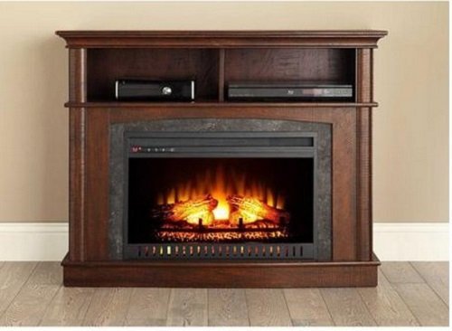 Electric Fireplace Media Entertainment Center with Side Storage Compartments N7