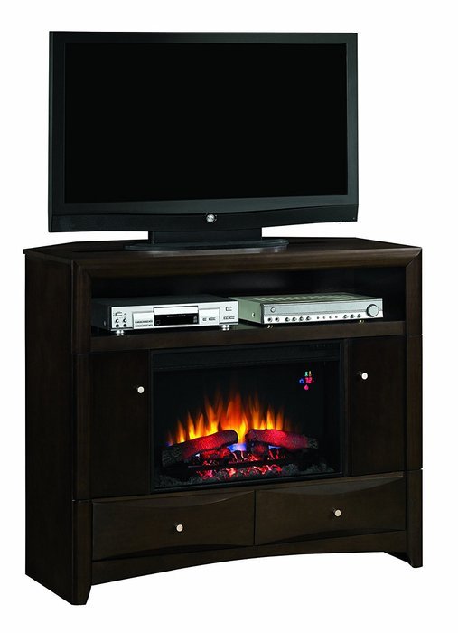 ClassicFlame 26DE9401-W509 Delray Wall or Corner TV Stand for TVs up to 50", Roasted Walnut (Electric Fireplace... N3
