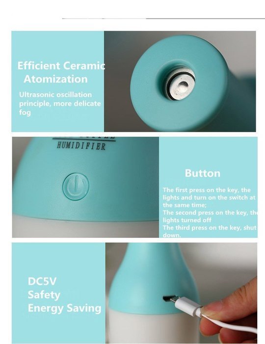 Asiacc&reg; Mini USB Cool Bottle Humidifier/Essential Oil Diffuser/Aromatherapy Mist Maker with LED Light for Office... N12