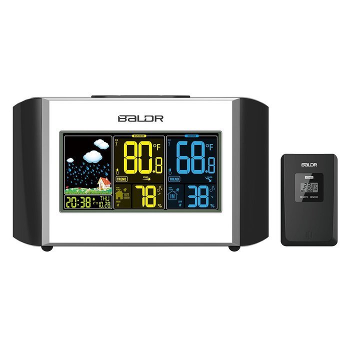 BALDR Colorful Weather Station Clock Indoor and Outdoor Temperature Humidity Display Alarm and Snooze Calendar... N5