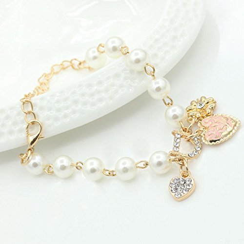 Hot Sale Women Girl Gold Metal Heart Pearl Charm Chain Bracelet Jewelry Gift