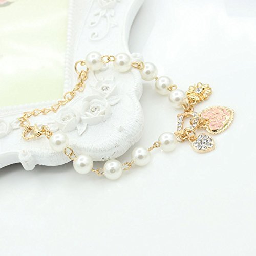 Hot Sale Women Girl Gold Metal Heart Pearl Charm Chain Bracelet Jewelry Gift N2