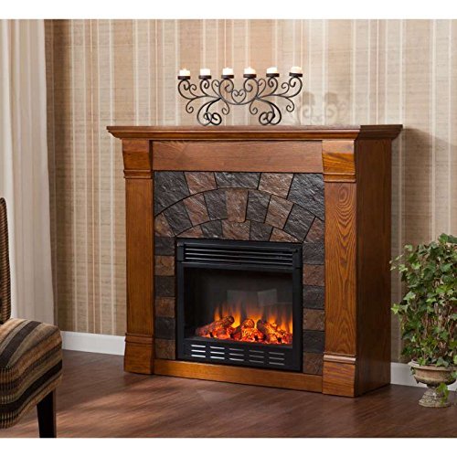 Celeste Salem Antique Oak Wood Electric Fireplace Mantle Media Stand N4