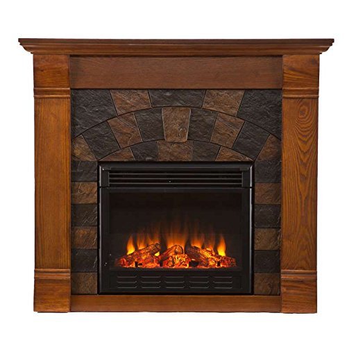 Celeste Salem Antique Oak Wood Electric Fireplace Mantle Media Stand N5