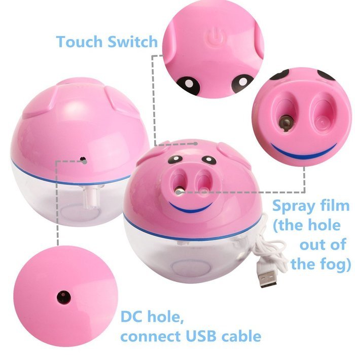 USB Humidifier, EIVOTOR 200ML Essential Oil Diffuser Air Purifier Aroma Diffuser Essential Cute Pig Cool Mist... N3