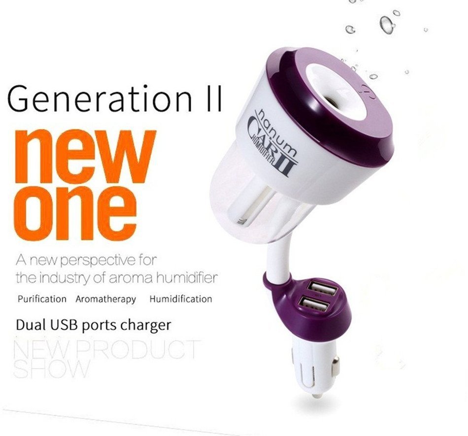 Happy-top Portable Mini 50ml Travel Ultrasonic Cool Mist Aroma Car Air Humidifier with Dual USB Charger Port,... N16